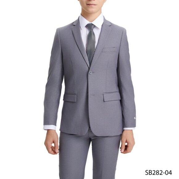 Premium Light Grey Notch Lapel 5 Piece Stacy Adams Boy's Suit - Picture 1 of 4